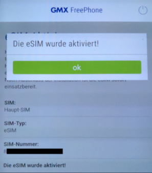 eSIM activation successful